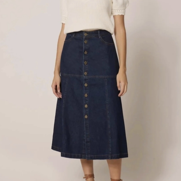 NWT Cleobella Midi Dark Denim Skirt